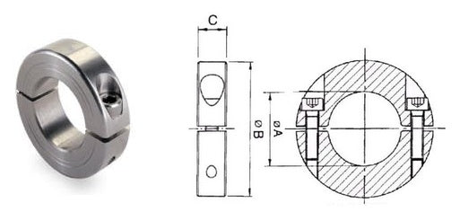 CADB25Z Zinc Plated Double Split Shaft Collar 25x45x15mm