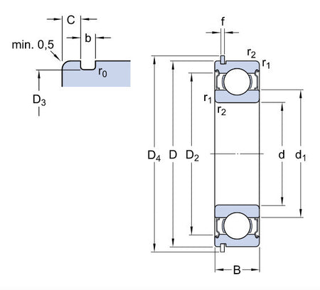 6002-2RSHNR SKF Sealed Deep Groove Ball Bearing with Circlip Groove & Circlip 15mm inside x 32mm outside x 9mm wide