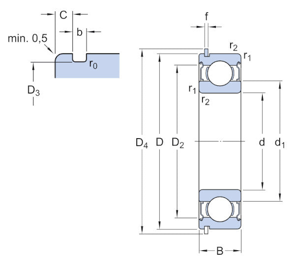 6002-2ZNR SKF Shielded Deep Groove Ball Bearing with Circlip Groove and Circlip 15mm inside x 32mm outside x 9mm wide