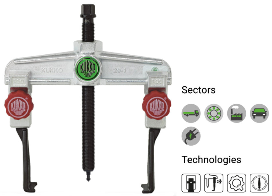 20-1+S Kukko Universal 2-Jaw Puller with Narrow Quick Adjusting Jaws 100 x 90mm