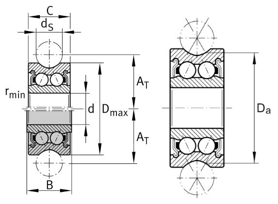 LFR50/5-4-2Z INA Shielded Track Roller Bearing 5x16x8mm