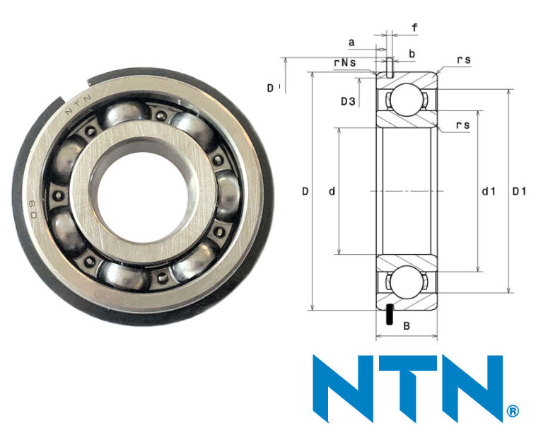 6409NR NTN Open Deep Groove Ball Bearing with Circlip Groove and Circlip 45x120x29mm