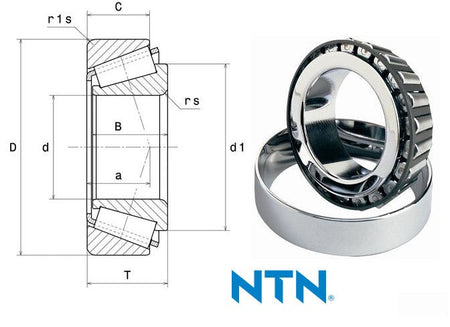 07100SA/07210X NTN Imperial taper roller bearing priced cup & cone together 1.0000 inch (25.400mm) inside x 2.00 inch (50.800mm) outside x 0.5910 inch (15.011mm) width, also known as 4T-07100SA/07210X