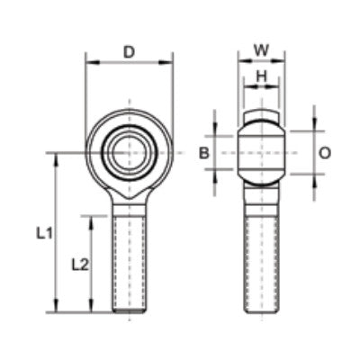 MB-04 Dunlop Right Hand Imperial Steel / Bronze Male Rod End 1/4 UNF Thread, 1/4 Inch Bore