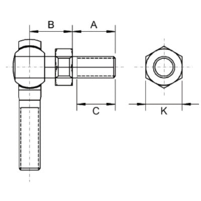 MB-M10GS Dunlop Maintenance required steel / bronze lined right hand metric studded male rod end M10x1.50 thread M10 stud, also known as POS10+STUD