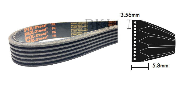 K Section poly v belt 3.56mm pitch 5.8mm thickness, 62.28 inch length (1582mm)