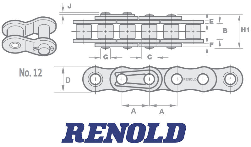 Renold Blue 06B-1 No12 BS Simplex Half Link 3/8 Inch Pitch