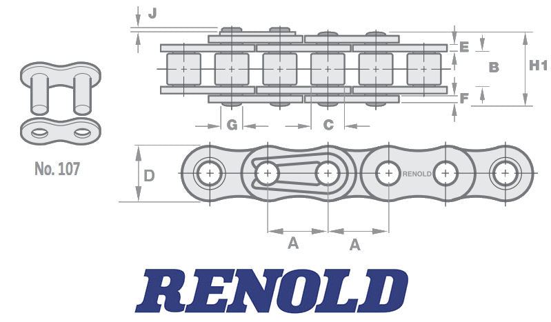 Renold Blue 06B-1 No107 BS Simplex Outer Link 3/8 Inch Pitch