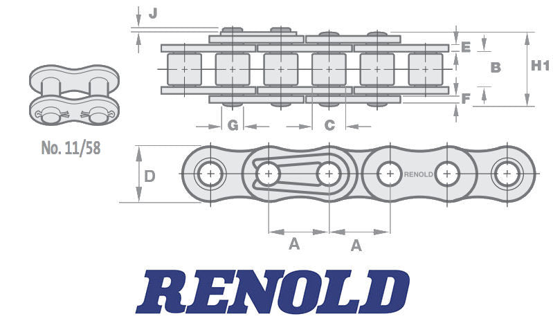 Renold Blue 24B-1 No11 BS Simplex Cottered Link 1.1/2 Inch Pitch