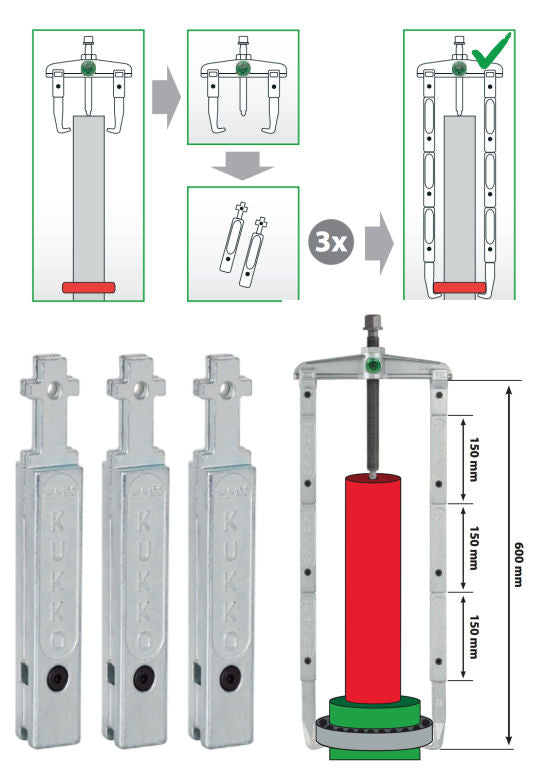 1-V-100-S Kukko 3 Jaw Extensions 100mm - Set of 3