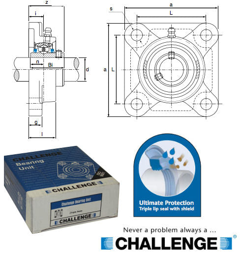 UCF215 Challenge Triple Sealed 4 Bolt Flange Bearing 75mm Shaft