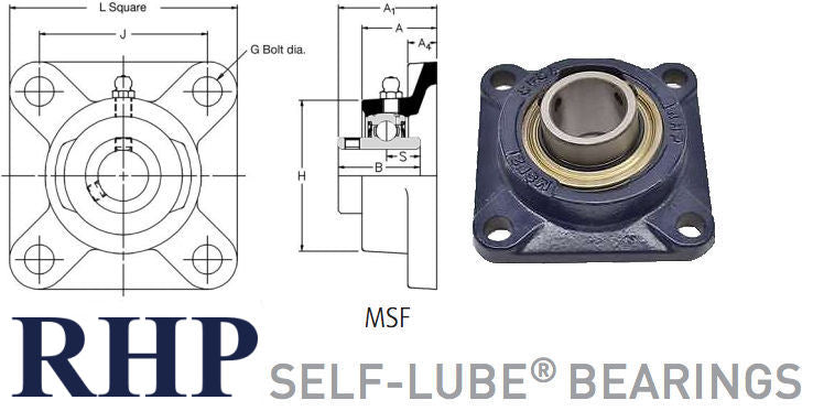 MSF2.3/16 RHP 4 Bolt Cast Iron Flange Bearing Unit 2.3/16 inch Bore