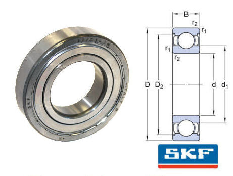 6200-2Z/C3GJN SKF Shielded High Temperature Deep Groove Ball Bearing 10mm inside x 30mm outside x 9mm wide