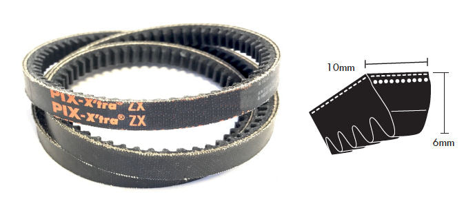 ZX45 PIX Cogged V Belt, 10mm Top Width, 6mm Thickness, Inside length 1143mm