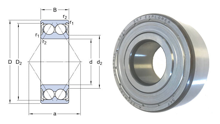 3200A-2ZTN9/MT33 SKF Double Row Angular Contact Ball Bearing 10x30x14mm