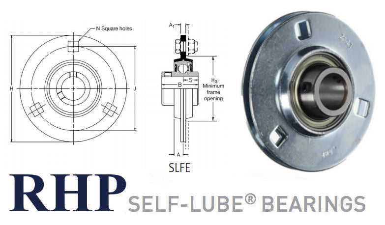 SLFE12 RHP 3 Bolt Pressed Steel Round Bearing 12mm Bore