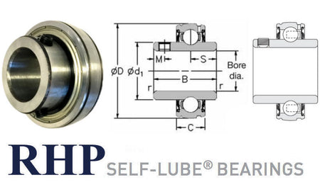 1030-1.1/4G RHP Spherical Outside Bearing Insert 1.1/4 inch Bore with Diagram