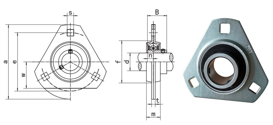 SBPFT202 Budget Brand 3 Bolt Pressed Steel Triangular Bearing 15mm Bore