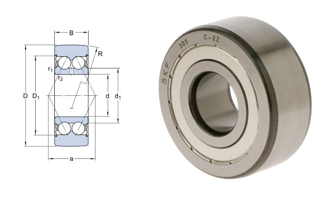 305801C-2Z SKF Shielded Crowned Outer Double Row Cam Roller 12x35x15.9mm