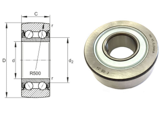 LR5201-2Z INA Shielded Crowned Outer Track Roller 12x35x15.9mm