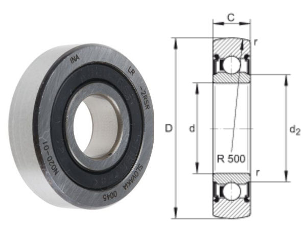 LR201-2RSR INA Sealed Crowned Outer Track Roller 12x35x10mm