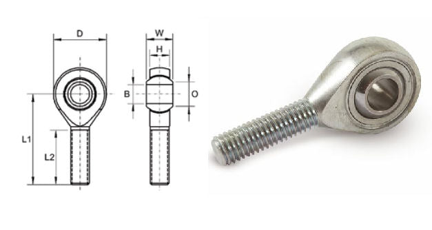 MS-M05 Dunlop Right Hand Metric Steel / PTFE Lined Male Rod End M5x0.80 Thread 5mm Bore