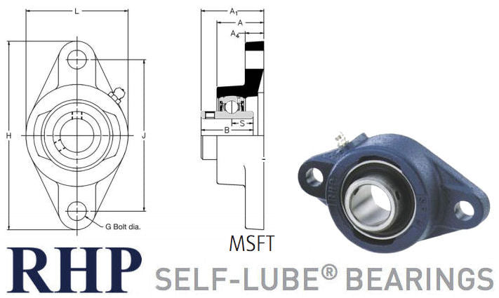 MSFT1 RHP 2 Bolt Flange Bearing 1 inch Bore