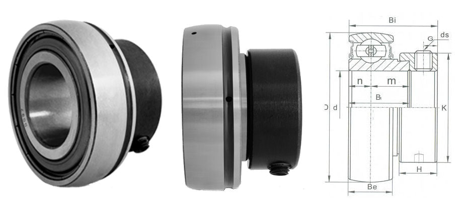 SA201 Budget Brand Flat Back Spherical Outer Bearing Insert with Eccentric Collar Lock 12mm Bore