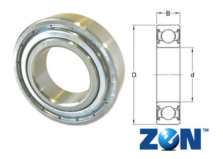 W682X-2Z ZEN Shielded Stainless Steel Deep Groove Ball Bearing 2.5x6x2.6mm - Diagram