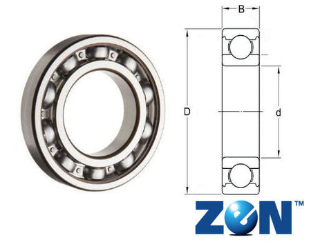 W684 ZEN Open Stainless Steel Deep Groove Ball Bearing 4x9x2.5mm - Diagram