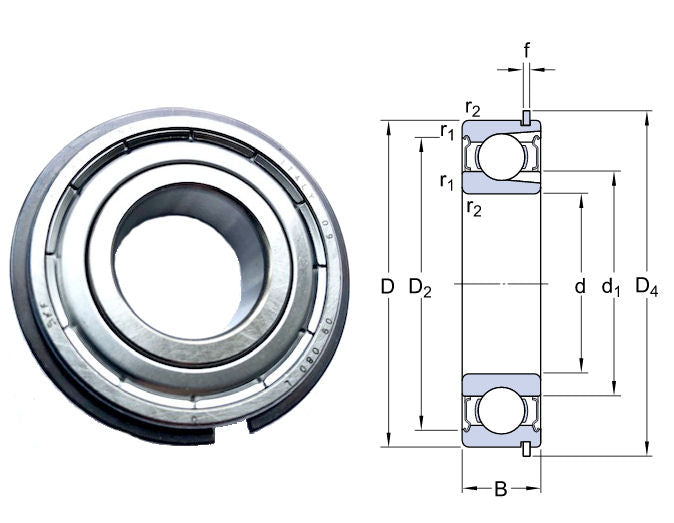 6206-2ZNR SKF Shielded Deep Groove Ball Bearing with Circlip Groove and Circlip 30x62x16mm