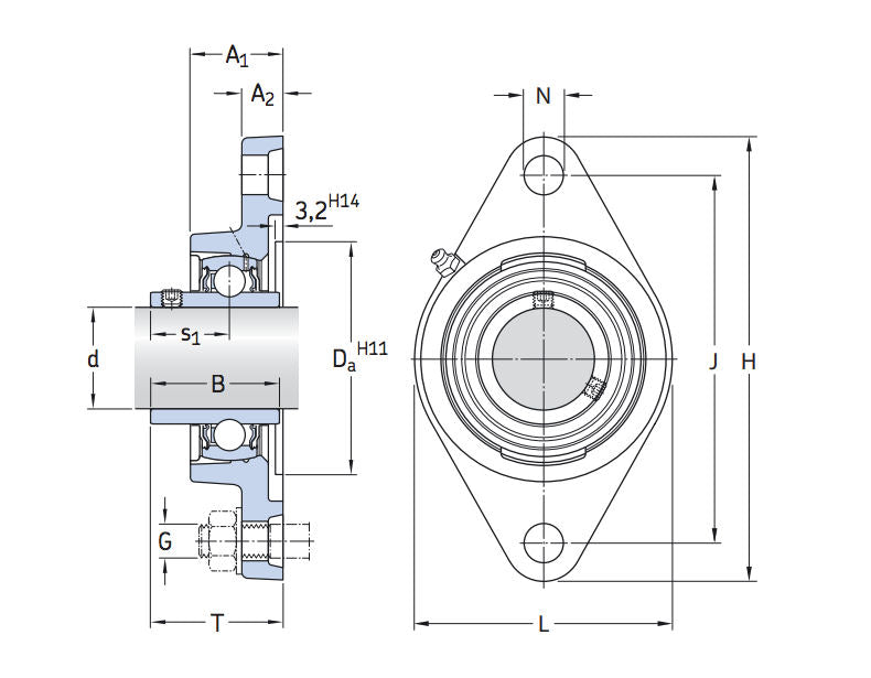 FYTB20TF SKF Oval Flange 2 Bolt Y Bearing with Grub Screws 20mm