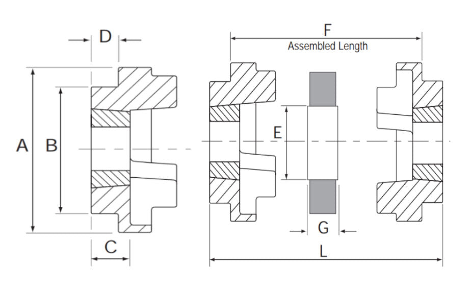 HRC70 H Challenge HRC Coupling Half Outer Facing Taper Bore