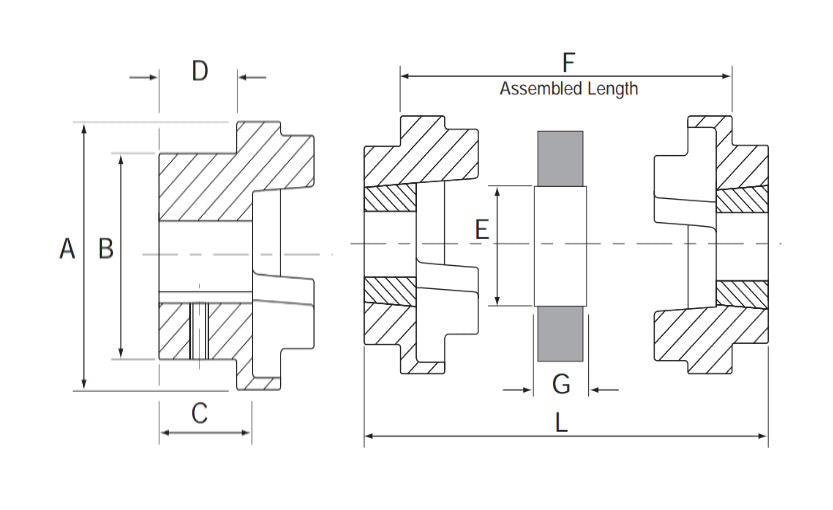 HRC70 B Challenge HRC Coupling Half Pilot Bored to 8mm - 32mm Max Bore