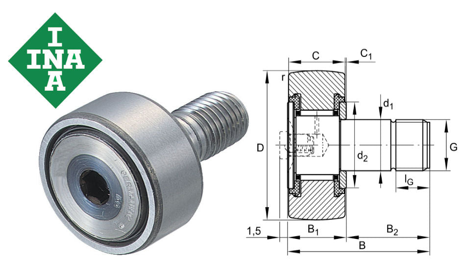 KR16-PP INA Cam Follower 16x11x6mm M6 Thread