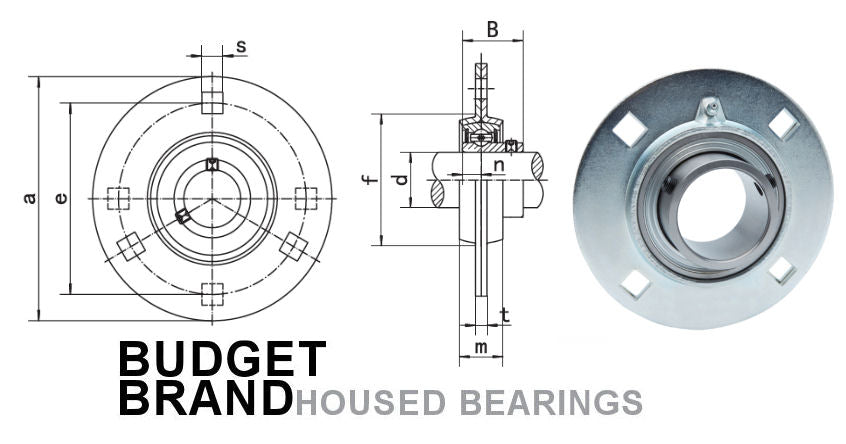 SBPF210 Budget Brand 4 Bolt Pressed Steel Round Bearing 50mm Bore