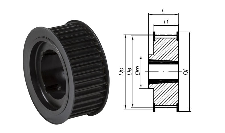 44-5M-15 Timing Pulley with Taper Bore 44 Teeth 5mm Pitch 15mm Wide