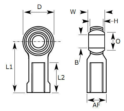 FS-M25-SS Dunlop Right Hand Metric Stainless Steel / PTFE Lined Female Rod End M24x2 Thread, 25mm Bore