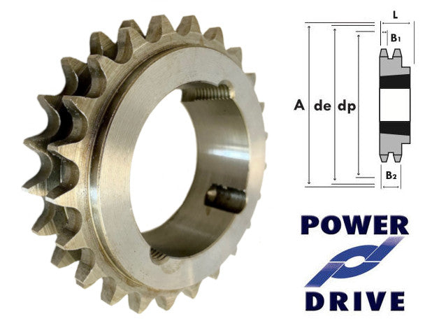 15 Tooth 08B Duplex Taper Sprocket to suit 1/2 Inch Pitch Chain