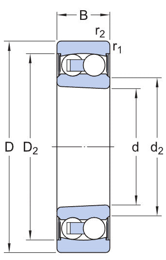 2205E-2RS1KTN9 SKF Sealed Self Aligning Ball Bearing with Tapered Bore 25x52x18mm