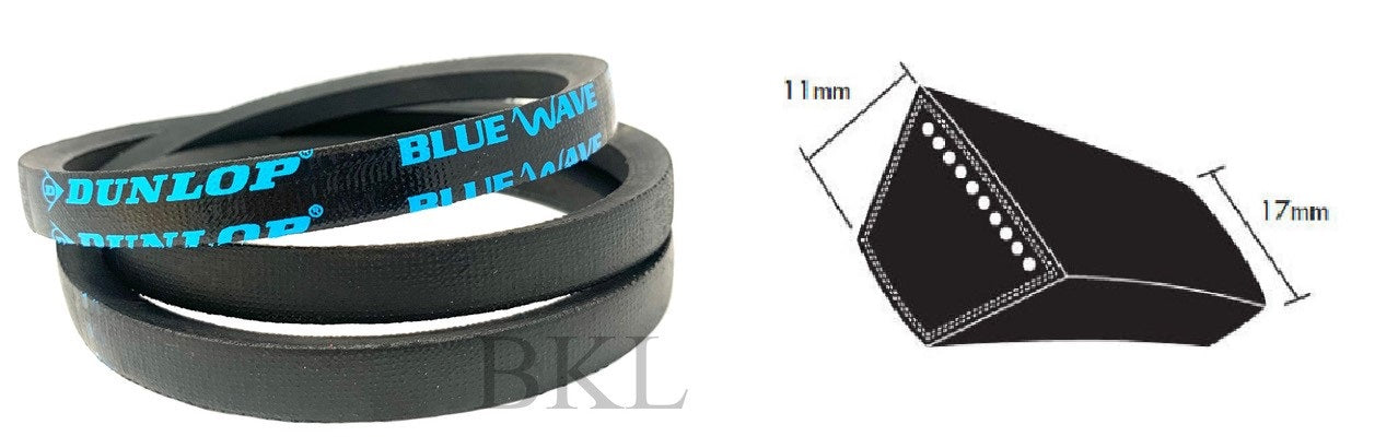 B43 Dunlop Blue B Section V Belt, 17mm Top Width, 11mm Thickness, Inside Length 1092mm
