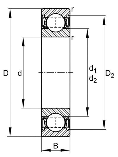 Single row deep groove ball bearing with two rubber seals 10mm inside x 26mm outside x 8mm width, also known as 6000LU, 6000LLU, 6000DU, 6000DDU, 6000RS