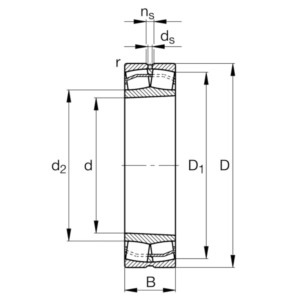 22248-BE-XL-K-C3 tapered-bore spherical roller bearing – representative dimensional diagram