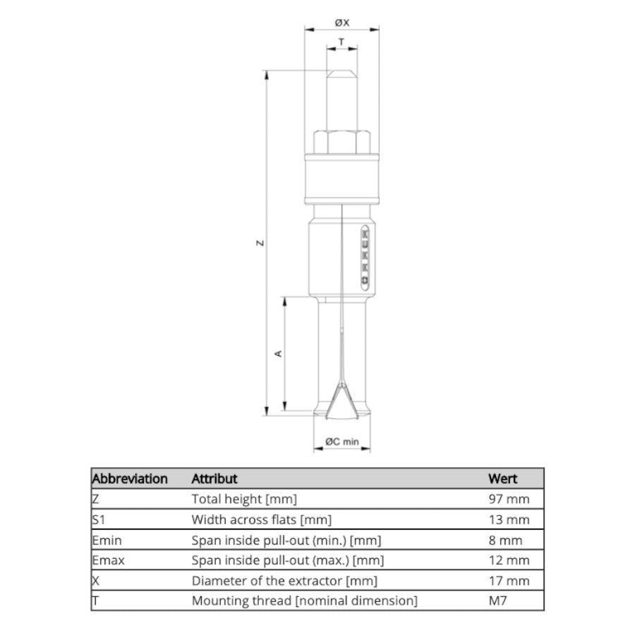 21-01 Kukko Internal Extractor 8mm - 12mm Pulling diameter