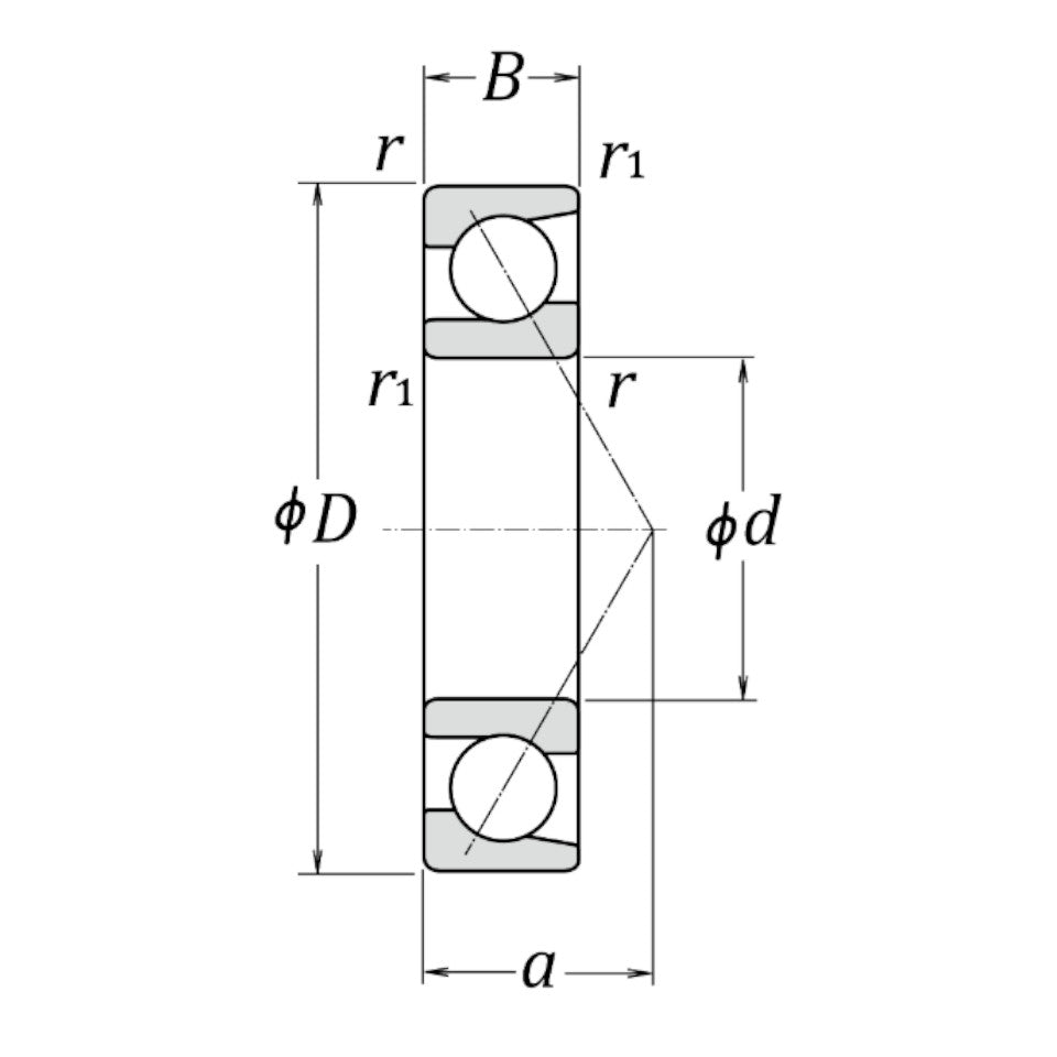 7207BW NSK Single Row Angular Contact Ball Bearing 35x72x17mm - Diagram