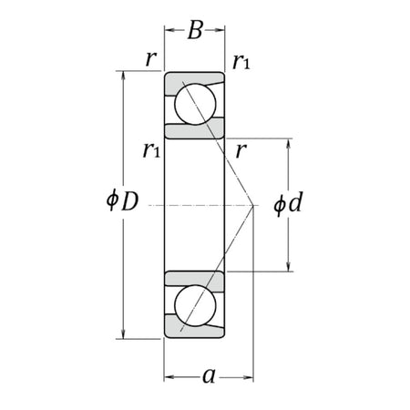 7204BW NSK Single Row Angular Contact Ball Bearing 20x47x14mm - Diagram