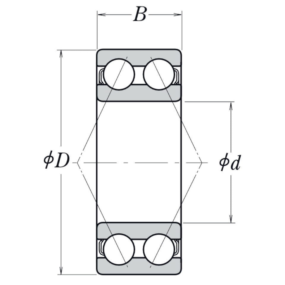 3311BTN NSK Double Row Angular Contact Ball Bearing 55x120x49.2mm Diagram