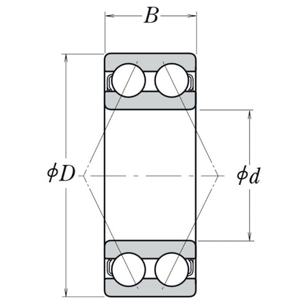 3311BTN NSK Double Row Angular Contact Ball Bearing 55x120x49.2mm Diagram