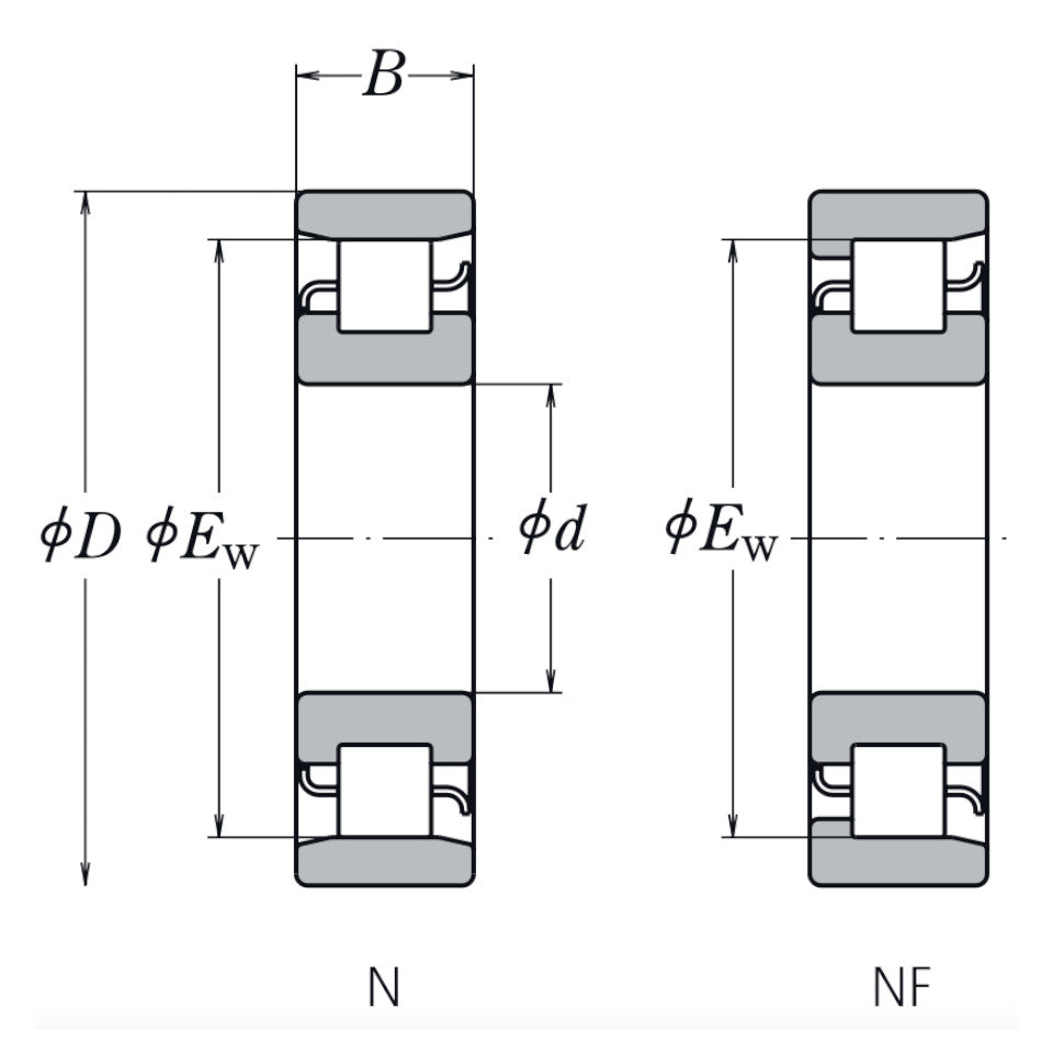 N309W NSK Single Row Cylindrical Roller Bearing 45x100x25mm - Diagram