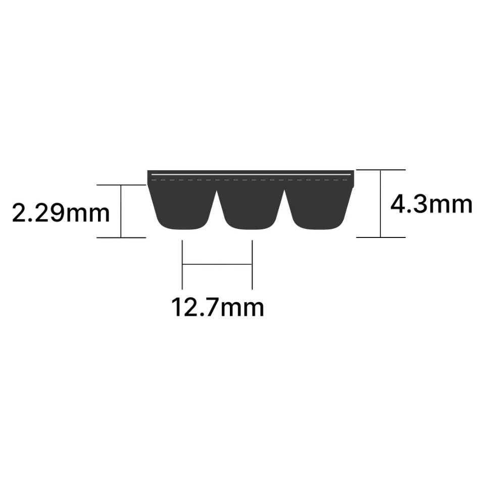 400H050 PIX Classical Timing Belt, 40" (1016mm) Length, 1/2" (25.4mm) Wide, 12.70mm Pitch, 80 Teeth - Dimensions
